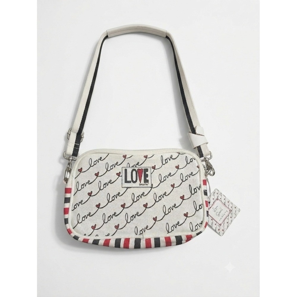 Brighton Love Scroll Canvas Crossbody Bag Purse Hearts White Red Black NWT
